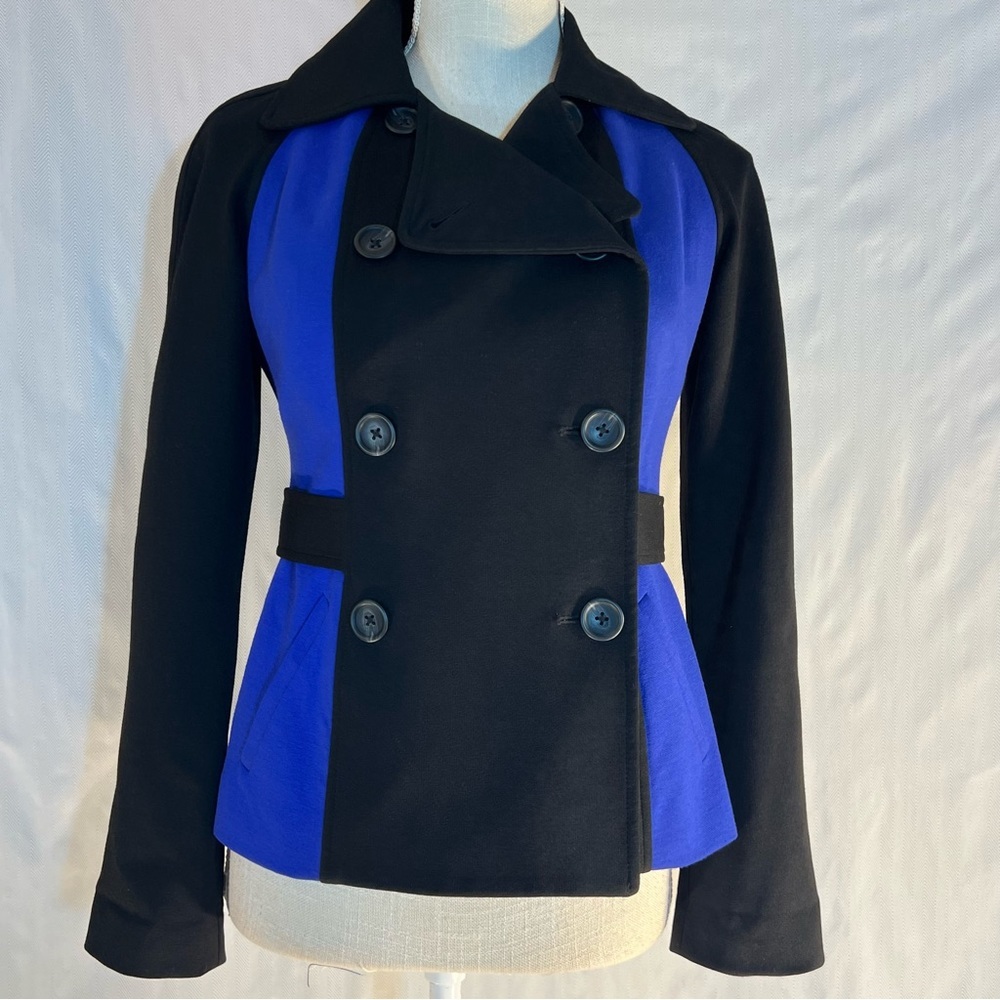 Yoana Baraschi Anthropologie Royal Blue & Black Knit Double Breasted Jacket 2👍
